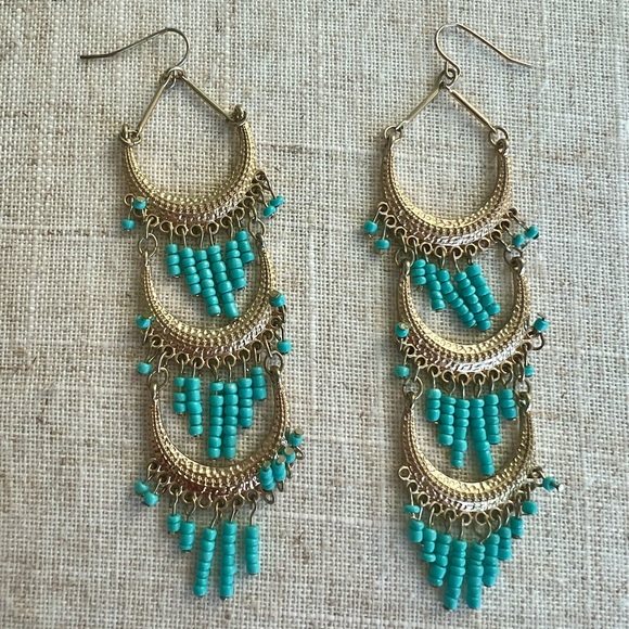 Gold & Turquoise Dangle Earrings - Picture 3 of 3